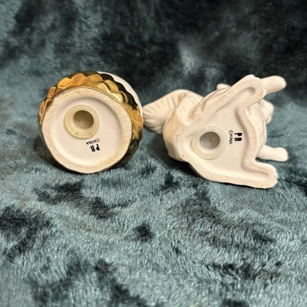 Ceramic Squirrel And Acorn White And Gold Salt And Pepper Shakers